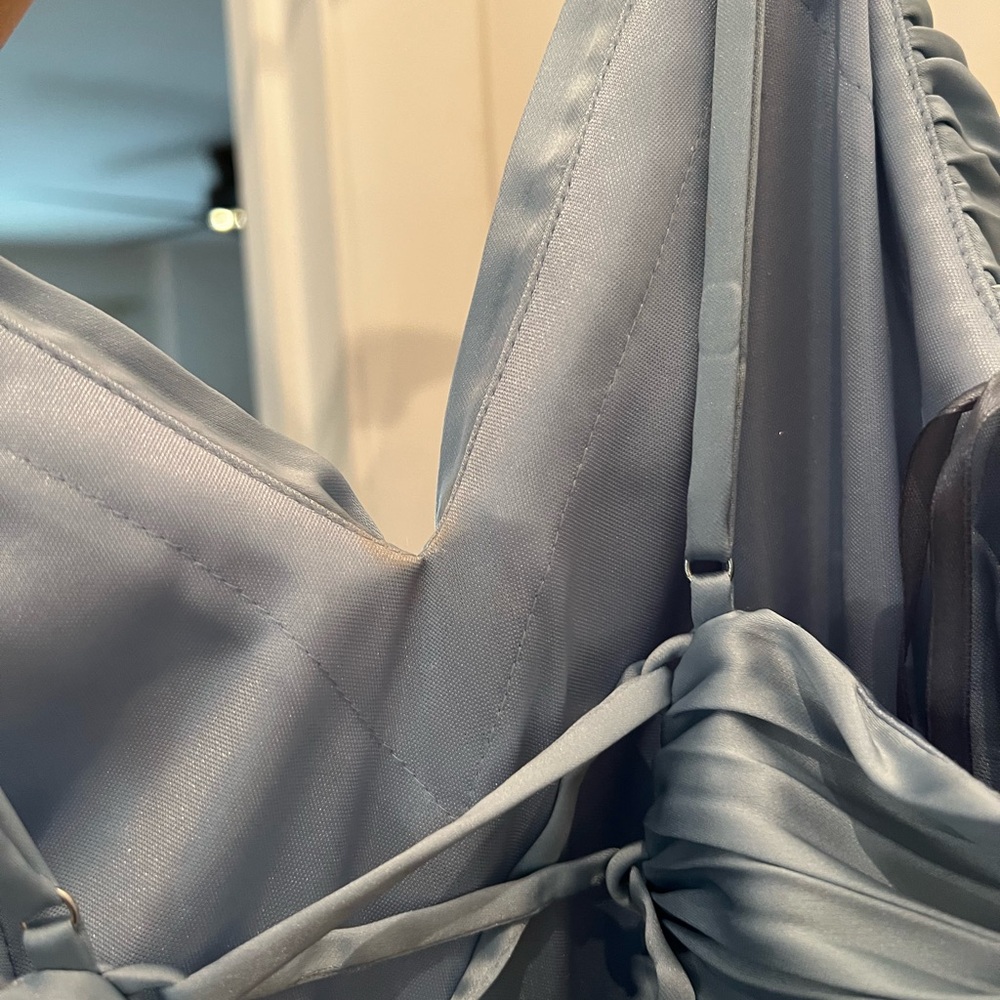Revelry Sky Blue Vivian Satin Pleated Dress - Picture 7 of 12